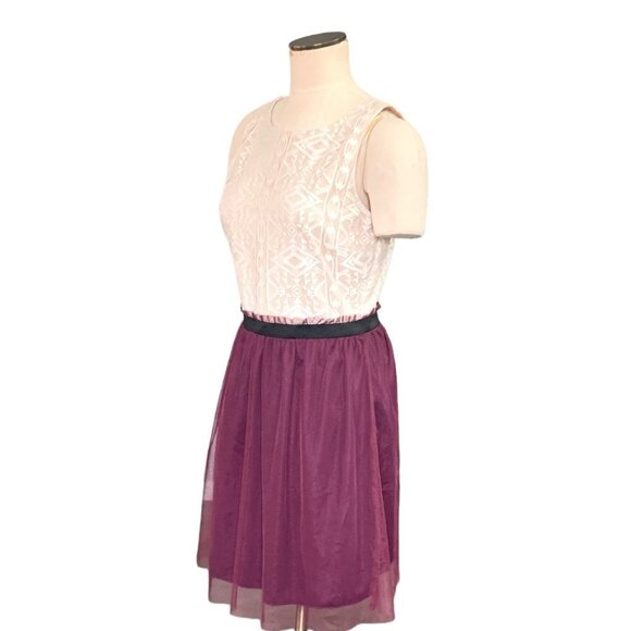 Speechless Lace & Tulle-Skirt Retro Party Dress Burgundy Skirt Sz 13 #138B - Picture 9 of 10